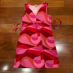 Ann Taylor Pink & Red Swirl Tie-Waist Mini Dress